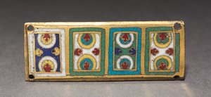 Plakett fra et relikvieskrin, ca. 1170 (forgylt kobber, champlevé og cloisonné-emalje) av German School