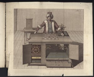 Plate I fra, Om sjakkspilleren til Herr von Kempelen og hans replika, Leipzig og Dresden: Joh. Gottl. Broadhead, 1789 av German School
