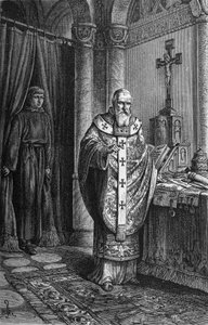 Pave Clement IV (Gui Foucois eller Coots eller Foucault, slutten av 1100-tallet-1268). Gravering i "" Kaiser, Konig und Papft"" av Richard Roth av German School
