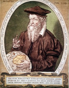 Portrett av Gerhard Kremer dit Gerardus Mercator (1512-1594). Falsk tittel på den første utgaven av Atlas. av German School