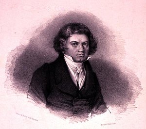 Portrett av Ludwig van Beethoven (1770-1827) gravert av Faustin Herr (litho) av German School