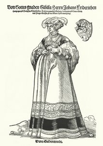 Portrett av Sibylle, hertuginne av Sachsen (gravering) av German School