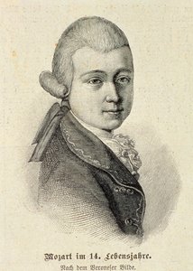 Portrett av Wolfgang Amadeus Mozart (1756-91) av German School