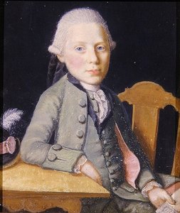 Portrett av en sittende ung mann som holder et brev, ca. 1750 (gouache på papir) av German School