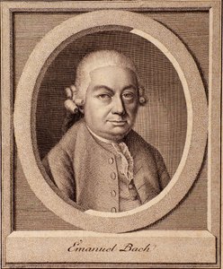 Portrett av den tyske komponisten Carl Philipp Emanuel Bach (1714-1788) sønn av Johann Sebastian Bach av German School