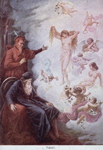 Postkort som viser Fausts fristelse av Mephistopheles, ca. 1905 av German School
