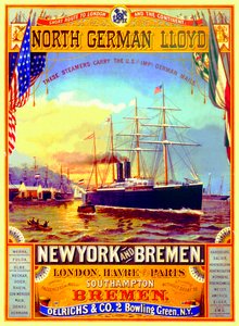 Plakat som annonserer den nordtyske Lloyd-linjen, 1883