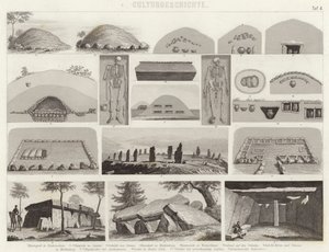Forhistoriske gravkamre. Illustrasjon for Bilder-Atlas (gravering) av German School