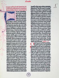 Prolog of the Gutenberg Bible, trykt av Johannes Gutenberg (ca. 1400-68) og Peter Schoeffer (1425-1502) i Mainz, 1454-56 (trykt papir) av German School