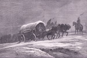 Preussisk feltpost i snøen, Cassells historie om krigen mellom Frankrike og Tyskland utgitt av Cassell and Company Limited, ca. 1890 (litho) av German School