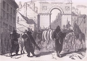 Prøyssiske forsøkende tropper som bringer inn storfe, Cassells History of the War between France and Germany utgitt av Cassell and Company Limited, ca. 1890 (litho) av German School