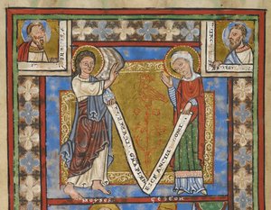 Salterfragment "Psalter of Henry the Lion", f.7v, detalj med Annunciation, ca. 1168-89 (pergamentkodeks) av German School