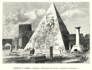 Pyramiden av Cestius, graven til Gaius Cestius, Roma (litho) av German School