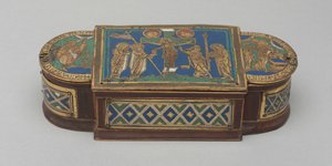 Pyx, ca. 1170-1180 (forgylt kobber, champlevé og cloisonné emalje, trekjerne (moderne)) av German School