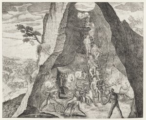 Sjarmerende bilde av arbeiderne i gruvene i Potosi, fra Gottfrieds "Historia Antipodum", pub. i 1655, fra 