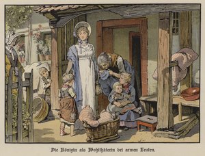Dronning Louise av Preussen, velgjører for de fattige (farge litho) av German School