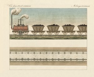 Jernbaner og Steamtrans (farget gravering) av German School