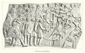 Relieff fra Trajans søyle, Roma, som viser romerne som beseirer dacierne (gravering) av German School