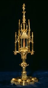 Relikvieskrin Monstrans med korsstykke, Augsburg, ca. 1490 (gull og tre)