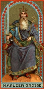 Representation of Charlemagne (742-814), king of the Franks, the Lombards and then Emperor. Chromolithography av German School
