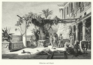 Romersk keiser Tiberius på øya Capri (gravering) av German School