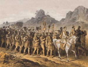 Romerske soldater på marsj (fargelitografi) av German School