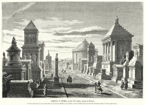 Romerske graver langs Appian Way ved tremilsmarkeringen (litho) av German School