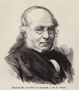 Rowland Hill , britisk reformator av postvesenet og oppfinneren av frimerket (gravering) av German School