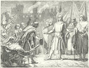 Rudolf av Habsburg, den nyvalgte kongen av Tyskland, møtt av folket i Basel av German School