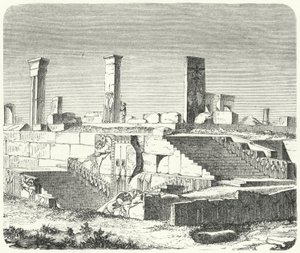 Ruinene av Xerxes-palasset ved Persepolis (gravering) av German School