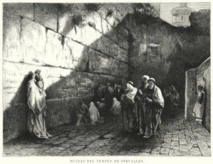 Ruinene av Jerusalems tempel (litho) av German School