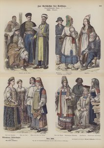 Russiske kostymer, sent på 1800-tallet (farget gravering) av German School