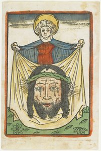 Saint Veronica med Sudarium, ca. 1475 (håndfarget tresnitt) av German School