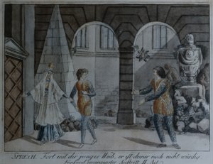 Scene fra Tryllefløyten av Wolfgang Amadeus Mozart (penn og blekk og wc på papir) av German School