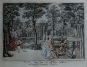 Scene fra Tryllefløyten av Wolfgang Amadeus Mozart (penn og blekk og wc på papir) av German School