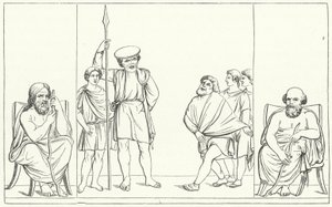 Scene fra et skuespill av den romerske dramatikeren Plautus (gravering) av German School