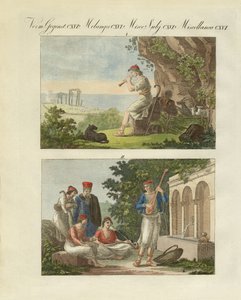 Scener fra Hellas (farget gravering) av German School