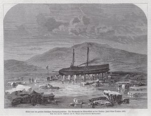Skonnert Germania på Sabine Island utenfor østkysten av Grønland, andre tyske nordpolekspedisjon, slutten av oktober 1869 (gravering) av German School
