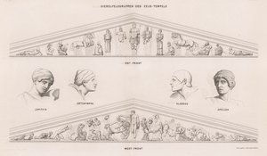 Skulpturer fra pedimentene til Zeus-tempelet, Olympia, Hellas (gravering) av German School