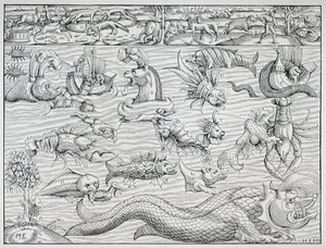 'Sea of Darkness' fra Sebastien Münsters 'Cosmographie Universalis' av German School