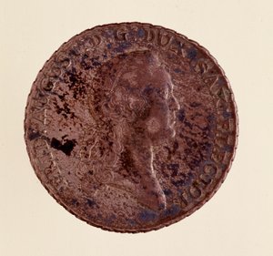 Sølvmynt (thaler) fra Sachsen: regjering av Frederick Augustus I av Sachsen (Frederic Auguste I av Sachsen) (1750-1827). Diam. 3,9 cm Napoli, museo archeologico av German School