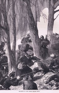 Tredning i skogen før Metz, Cassells History of the War between France and Germany utgitt av Cassell and Company Limited, ca. 1890 (litho) av German School