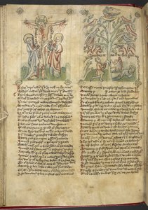Sloane 361, f.26v Nebukadnesar ser et tre i en drøm; korsfestelsen, fra 