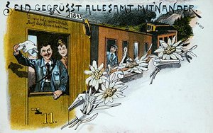 Suvenirhilsenpostkort, ca. 1900 (farge litho) av German School