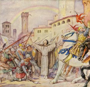 Frans avverger en gatekamp i Siena (fargelitografi) av German School