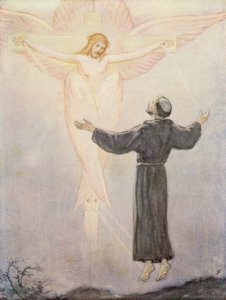 St. Frans mottar sine stigmata (fargelitografi) av German School