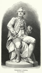 Statue i Hamburg av Fritz Schaper av den tyske dramatikeren og filosofen Gotthold Ephraim Lessing (litho) av German School