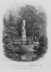 Statue av Frederick William III av Preussen i Tiergarten, Berlin (stålgravering) av German School