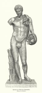 Statue av den antikke greske guden Hermes som gymnastenes gud (gravering) av German School