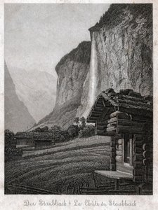 Staubbach-fossen. (gravering, ca. 1830) av German School